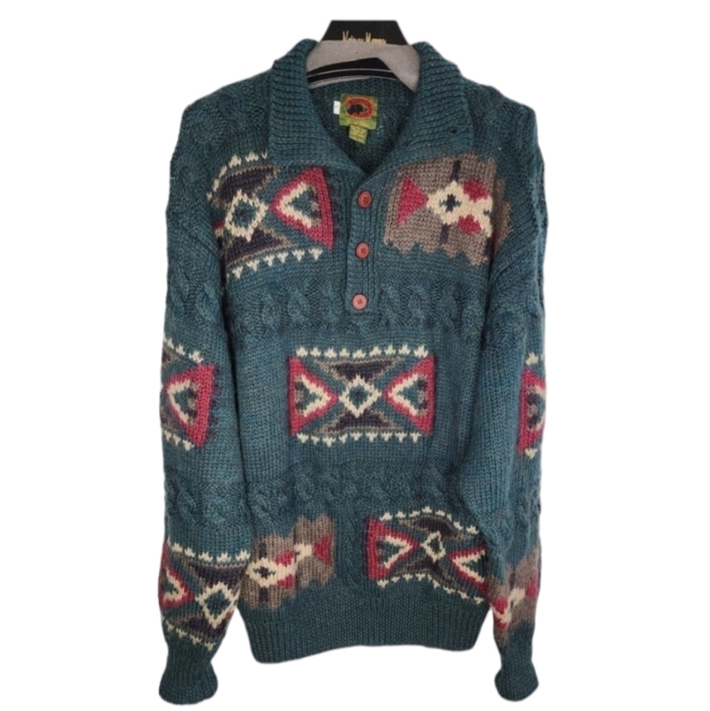 Vtg Sweater Boston Traders Wool Southwestern Pullover Fresh cosby 90s Mens Large
